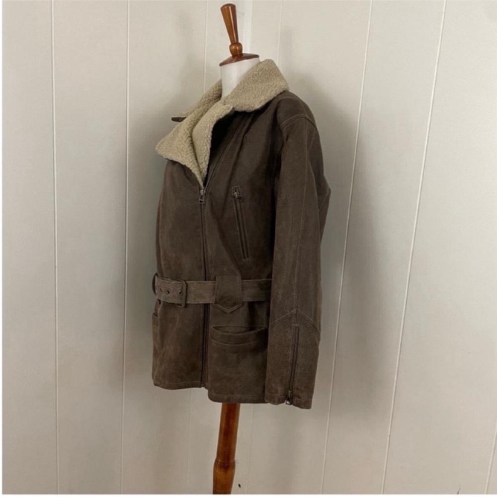 90s Suede‎ Leather Jacket Women’s S Faux Sherpa Moto Y2K MODA International - Picture 4 of 9